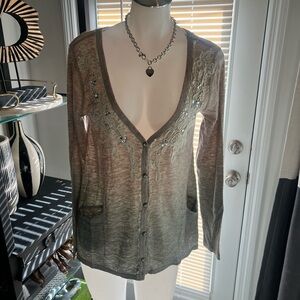 Miss Me Embellished Wing Button Front  Knit Cardigan Top M